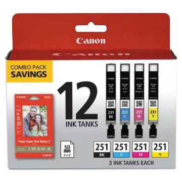 6513B010 (CLI-251) Ink and Paper Combo Pack, Black/Cyan/Magenta/Yellow