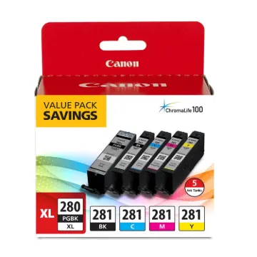 2021C007 (CLI-281; PGI-280 XL) Ink, Black XL/Black/Cyan/Magenta/Yellow, 5/Pack