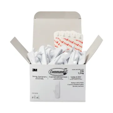 General Purpose Hooks, Plastic, White, 3 lb Cap, 37 Hooks and 48 Strips/Pack