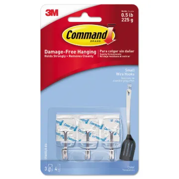 Clear Hooks and Strips, Plastic/Wire, Small, 3 Hooks and 4 Strips/Pack