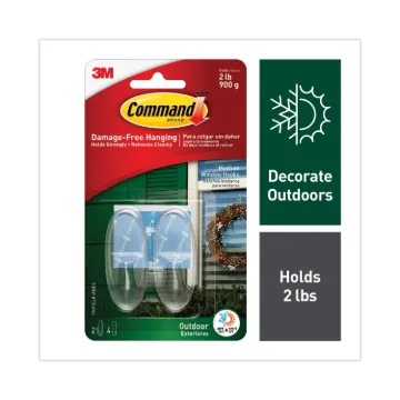 All Weather Hooks and Strips, Plastic, Medium, 2 Hooks and 4 Strips/Pack