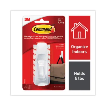 General Purpose Hooks, Large, 5 lb Cap, White, 1 Hook and 2 Strips/Pack