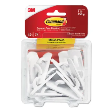 General Purpose Hooks, Small, 1 lb Cap, White, 24 Hooks and 28 Strips/Pack