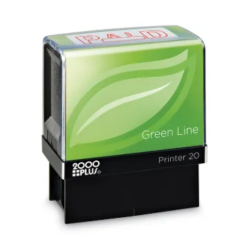 Green Line Message Stamp, Paid, 1 1/2 x 9/16, Red