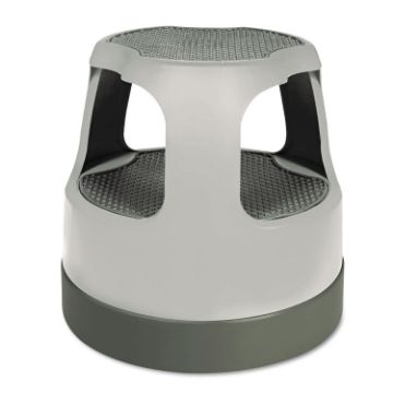 Scooter Stool, Round, 2-Step, 15", Step and Lock Wheels, 300 lb Capacity, Gray