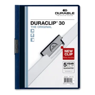 Vinyl DuraClip Report Cover w/Clip, Letter, Holds 30 Pages, Clear/Navy, 25/Box