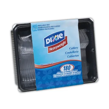 Cutlery Keeper Tray with Clear Plastic Utensils: 60 Forks, 60 Knives, 60 Spoons