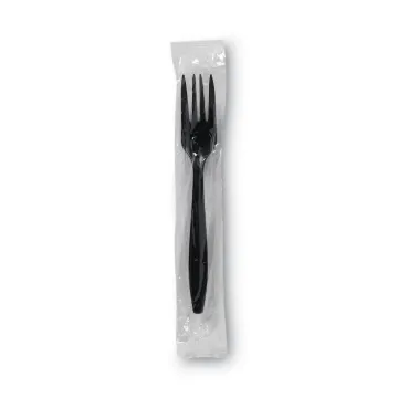 Individually Wrapped Heavyweight Utensils, Fork, Plastic, Black, 1,000/Carton