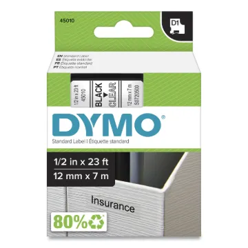 D1 High-Performance Polyester Removable Label Tape, 1/2" x 23 ft, Black on Clear (MINIMUM ORDER QUAN