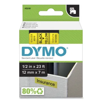 D1 High-Performance Polyester Removable Label Tape, 0.5" x 23 ft, Yellow