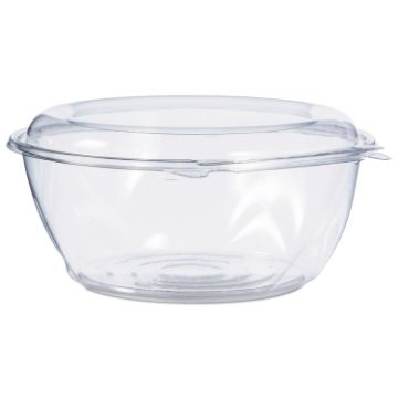 Tamper-Resistant, Tamper-Evident Bowls with Dome Lid, 64 oz, 8.9" Diameter x 4"h, Clear, 100/Carton