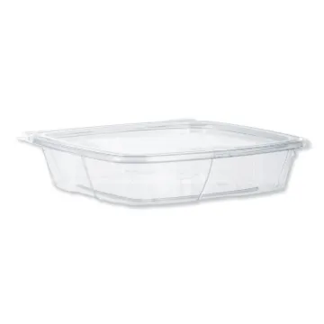 SafeSeal Tamper-Resistant, Tamper-Evident Deli Containers with Flat Lid, 35 oz, 7.9 x 8.8 x 1.8, Cle