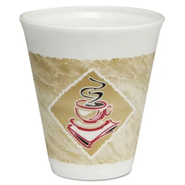 Caf G Foam Hot/Cold Cups, 12 oz, White with Brown and Red, 1000/Carton