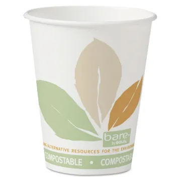 Bare by Solo Eco-Forward PLA Paper Hot Cups, 8 oz, Leaf Design, 50/Pack