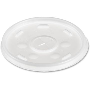 Plastic Lids for Foam Cups, Bowls and Containers, Flat with Straw Slot, Fits 6-14 oz, Translucent, 1