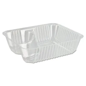 ClearPac Small Nacho Tray, 2-Compartments, 5 x 6 x 1.5, Clear, 125/Bag, 2 Bags/Carton
