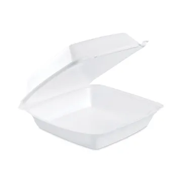 Foam Hinged Lid Containers, 1-Compartment, 8.38 x 7.78 x 3.25, White, 200/Carton