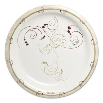 Symphony Heavyweight Paper Dinnerware, 9", Round, White/Beige/Red,125/PK, 4PK/CT