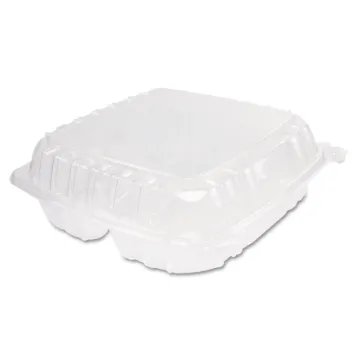 ClearSeal Hinged-Lid Plastic Containers, 3-Compartment, 9.5 x 9 x 3, 100/Bag, 2 Bags/Carton