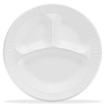 Concorde Foam Plate, 3-Comp, 9" dia, White, 125/Pack, 4 Packs/Carton