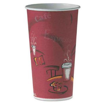 Polycoated Hot Paper Cups, 20 oz, Bistro Design, 600/Carton