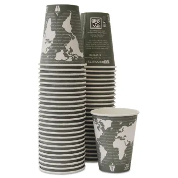 World Art Renewable/Compostable Hot Cups, 12 oz, Gray, 50/Pack,10 Pack/Carton
