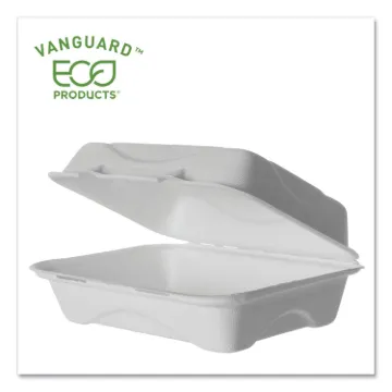 Vanguard Renewable and Compostable Sugarcane Clamshells, 1-Compartment, 9 x 6 x 3, White, 250/Carton