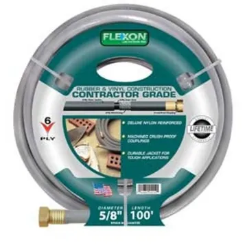 Hose, Contractor Grade,6-Ply, 100' x 5/8" Rubber/Vinyl, Brass Couplings