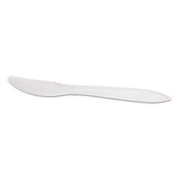 Wrapped Cutlery, 6.25" Knife, Mediumweight, Polypropylene, White, 1,000/Carton
