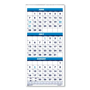Three-Month Academic Wall Calendar, 8 x 17, 14-Month (June-July), 2020-2021