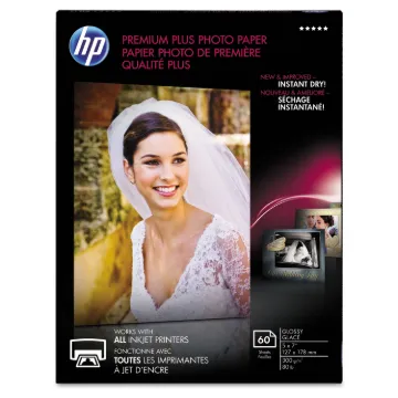 Premium Plus Photo Paper, 11.5 mil, 5 x 7, Glossy White, 60/Pack