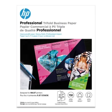 Professional Trifold Business Paper, 48 lb, 8.5 x 11, Glossy White, 150/Pack