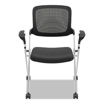 VL314 Mesh Back Nesting Chair, Black Seat/Black Back, Silver Base