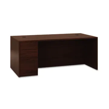 10500 Series "L" Workstation Left Pedestal Desk with Full-Height Pedestal, 72" x 36" x 29.5", Mahoga