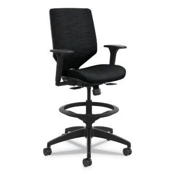 Solve Series Upholstered Back Task Stool, Supports up to 300 lbs., Ink Seat/Ink Back, Black Base