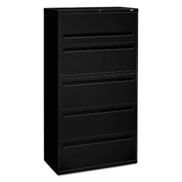 700 Series Five-Drawer Lateral File with Roll-Out Shelf, 36w x 18d x 64.25h, Black