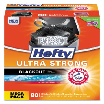 Ultra Strong BlackOut Tall-Kitchen Drawstring Bags, 13 gal, 0.9 mil, 23.75" x 24.88", Black, 240/Car
