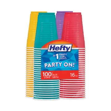 Easy Grip Disposable Plastic Party Cups, 16 oz, Assorted, 100/Pack
