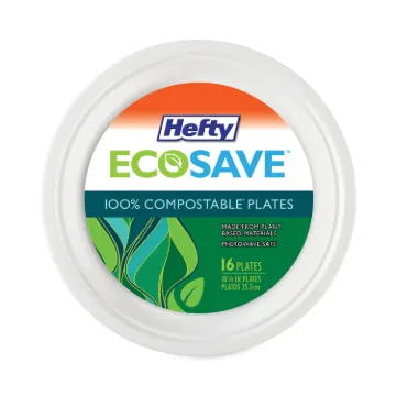 ECOSAVETableware, Plate, Bagasse, 10.13" dia, White,  16/Pack