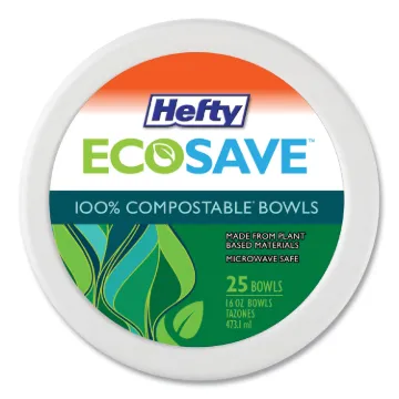 ECOSAVE Tableware, Bowl, Bagasse, 16 oz, White, 25/Pack