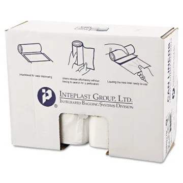 High-Density Interleaved Commercial Can Liners, 60 gal, 17 microns, 38" x 60", Clear, 200/Carton