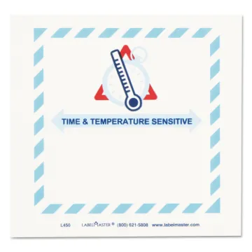Shipping and Handling Self-Adhesive Labels, TIME and TEMPERATURE SENSITIVE, 5.5 x 5, Blue/Gray/Red/W