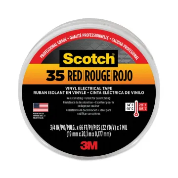 Scotch 35 Vinyl Electrical Color Coding Tape, 3" Core, 0.75"x66 ft, Red (MIN ORD QTY 1 CT OR 10 RL)