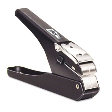 Handheld Badge Punch, 9/16 x 1/8 Horizontal Slot, 1/8"-5/8" Reach, Black/Chrome