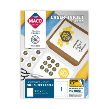 White Laser/Inkjet Full-Sheet Identification Labels, Inkjet/Laser Printers, 8.5 x 11, White, 100/Box