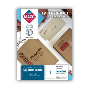 Laser/Inkjet Matte Clear Full Sheet Labels, Inkjet/Laser Printers, 8.5 x 11, Clear, 50/Box