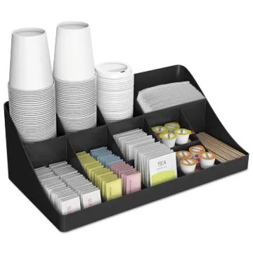 11-Compartment Coffee Condiment Organizer, 18 1/4 x 6 5/8 x 9 7/8, Black