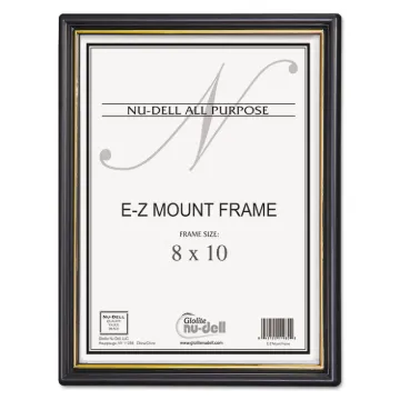 EZ Mount Document Frame with Trim Accent and Plastic Face, Plastic, 8 x 10, Black/Gold