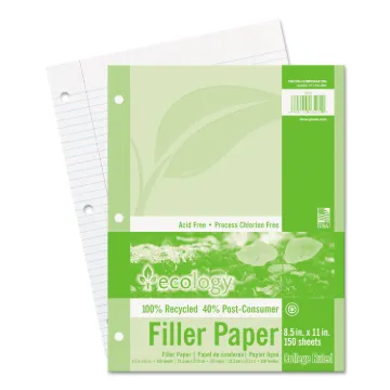 Ecology Filler Paper, 3-Hole, 8.5 x 11, Medium/College Rule, 150/Pack