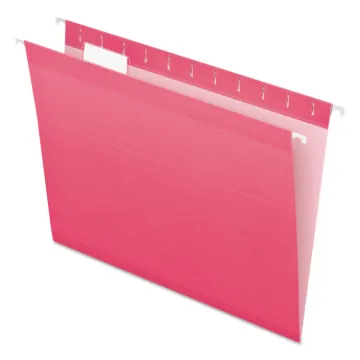 Colored Reinforced Hanging Folders, Letter Size, 1/5-Cut Tab, Pink, 25/Box